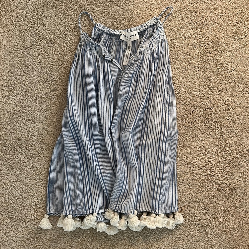 Striped Blue and White Tassel top